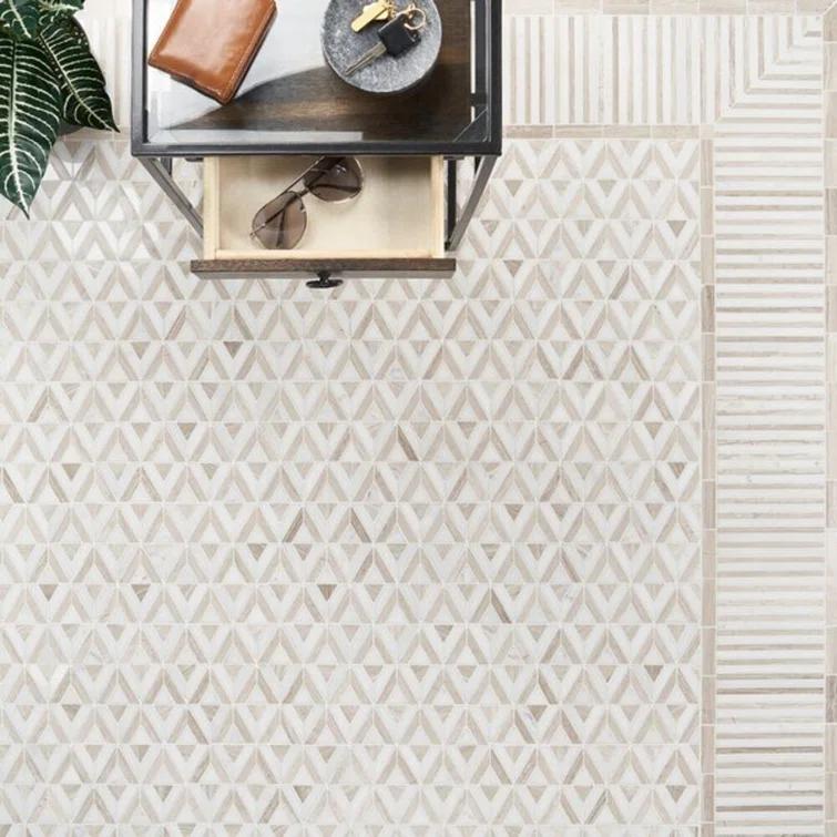 Florey Linear 7.87 in. x 8.31 in. Polished Marble Floor and Wall Mosaic Tile