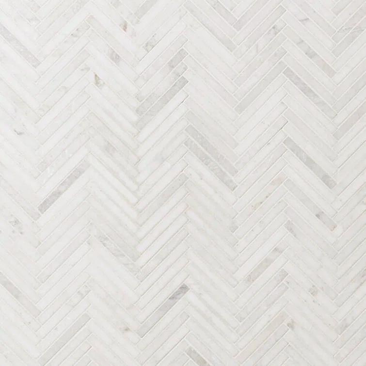 Polar White 11 in. x 11.61 in. Herringbone Polished Marble Mosaic Tile (0.89 Sq. Ft. / Sheet)