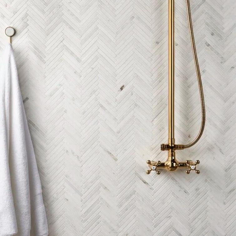 Polar White 11 in. x 11.61 in. Herringbone Polished Marble Mosaic Tile (0.89 Sq. Ft. / Sheet)