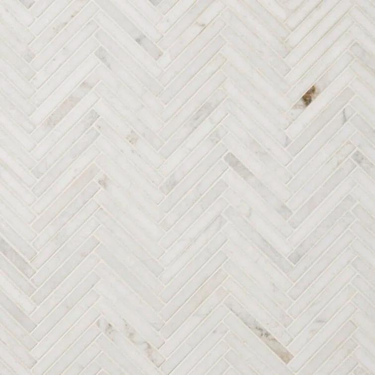Polar White 11 in. x 11.61 in. Herringbone Polished Marble Mosaic Tile (0.89 Sq. Ft. / Sheet)