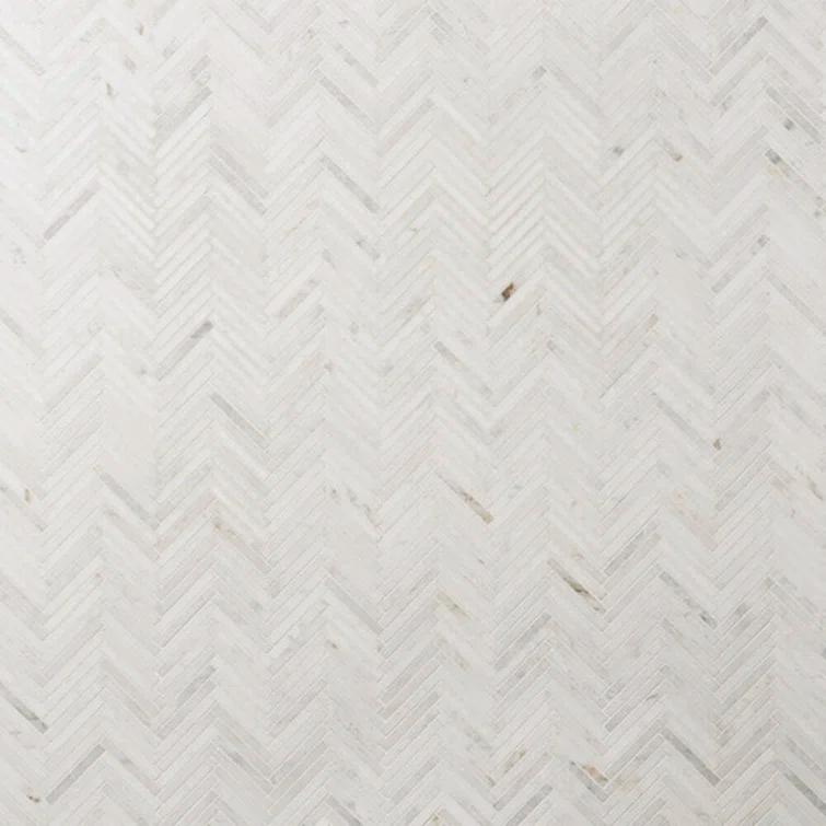 Polar White 11 in. x 11.61 in. Herringbone Polished Marble Mosaic Tile (0.89 Sq. Ft. / Sheet)