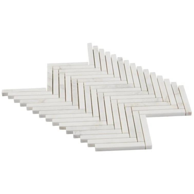 Polar White 11 in. x 11.61 in. Herringbone Polished Marble Mosaic Tile (0.89 Sq. Ft. / Sheet)