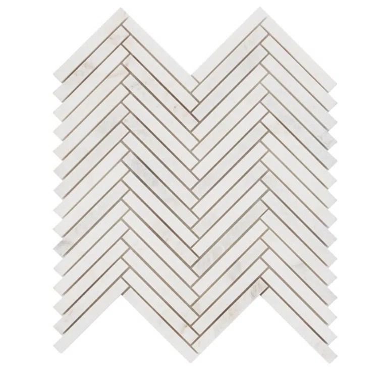 Polar White 11 in. x 11.61 in. Herringbone Polished Marble Mosaic Tile (0.89 Sq. Ft. / Sheet)