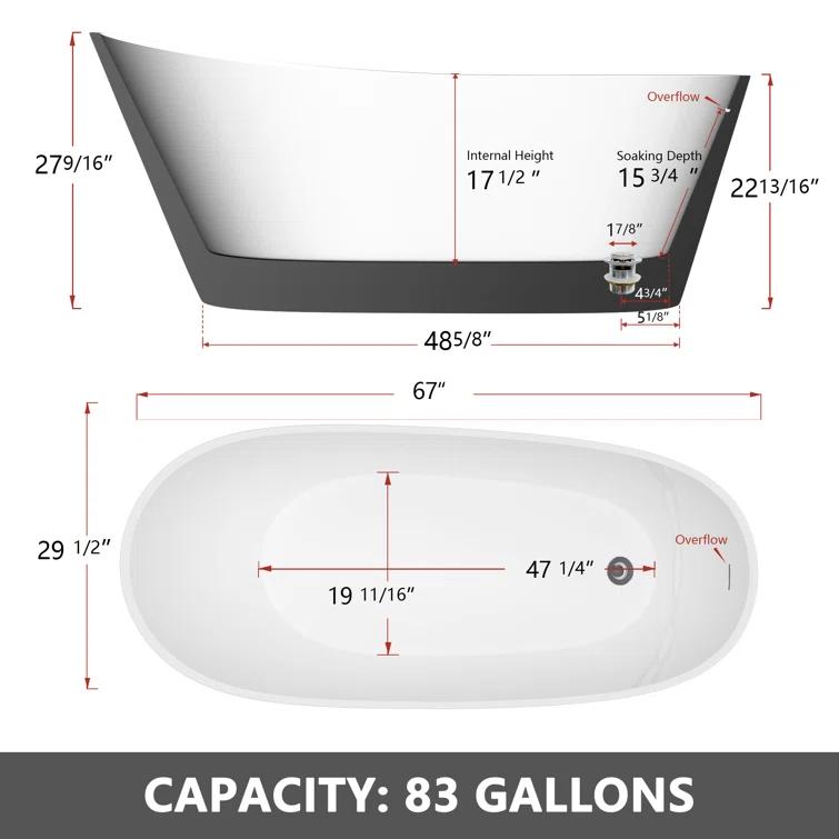 Bathtubs 67'' x 29.5'' Freestanding Soaking Acrylic Bathtub