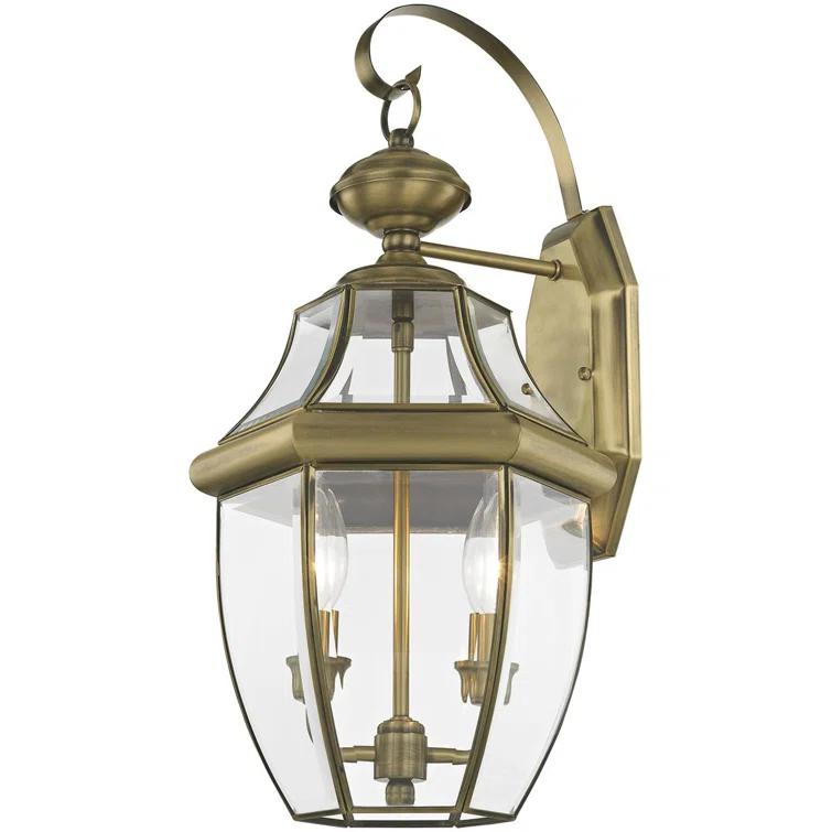 10.5in 2-Light Outdoor Wall Lantern Pendant Fixture with Clear Beveled Glass Shade