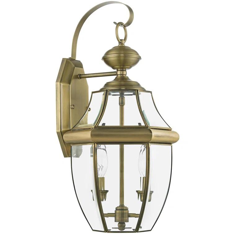 10.5in 2-Light Outdoor Wall Lantern Pendant Fixture with Clear Beveled Glass Shade