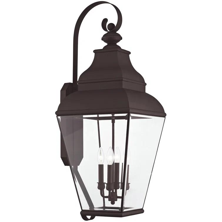 13.75in 4-Light Outdoor Wall Lantern Pendant with Clear Beveled Glass Shade: Fixture