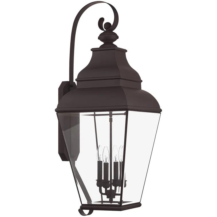 13.75in 4-Light Outdoor Wall Lantern Pendant with Clear Beveled Glass Shade: Fixture