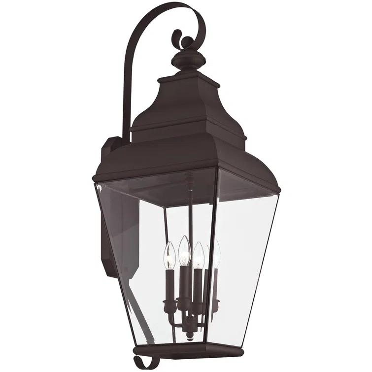 13.75in 4-Light Outdoor Wall Lantern Pendant with Clear Beveled Glass Shade: Fixture