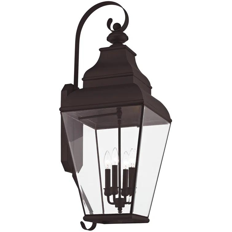 13.75in 4-Light Outdoor Wall Lantern Pendant with Clear Beveled Glass Shade: Fixture