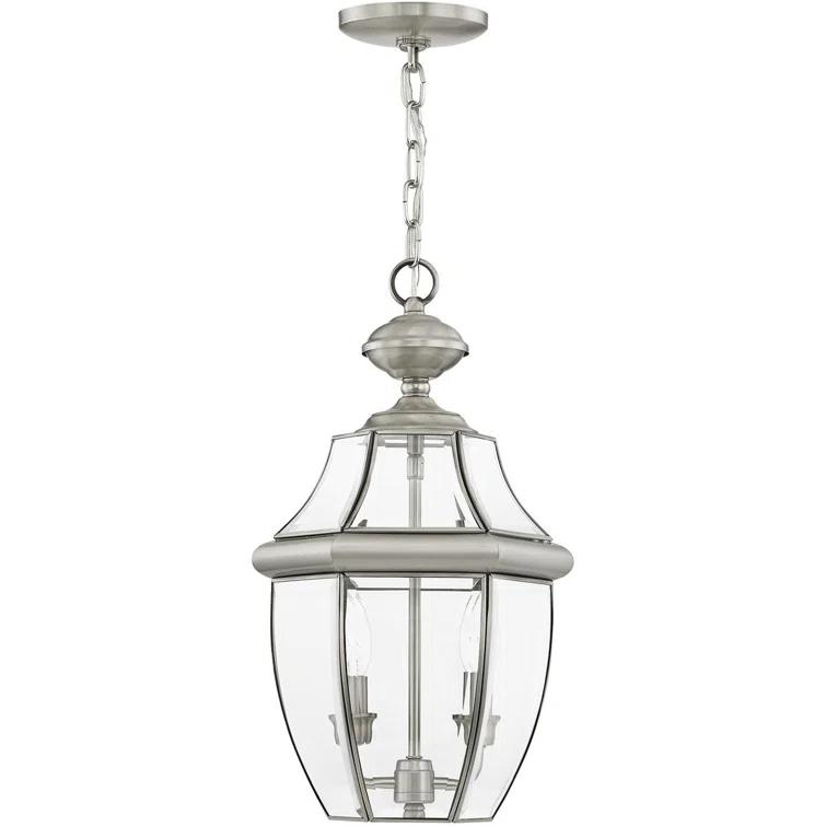 2 Light Outdoor Chain Lantern Pendant with Clear Glass Shade
