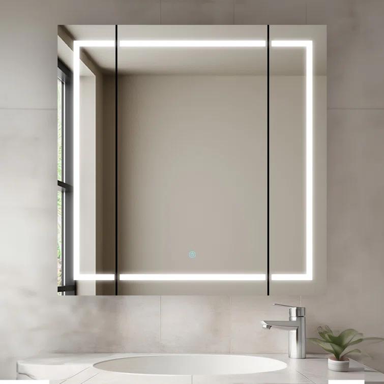AQUADOM R3-3636E Royale Medicine Cabinet with Electrical Outlets, Defogger, Adjustable LED 3X Magnifying Mirror.