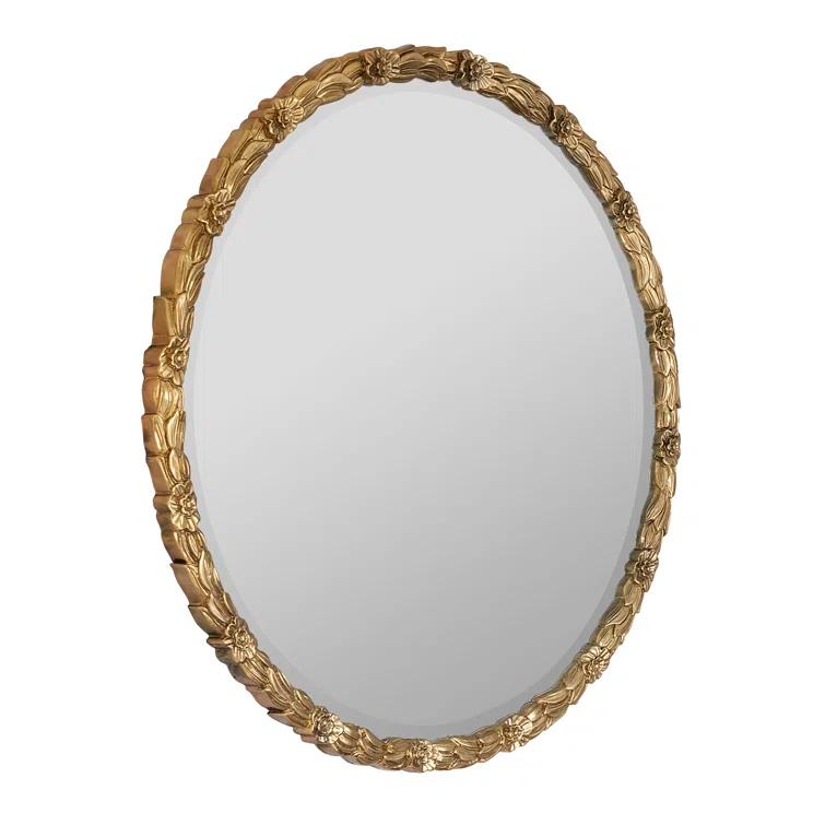 Round Gold Antique Wood Bathroom Mirror