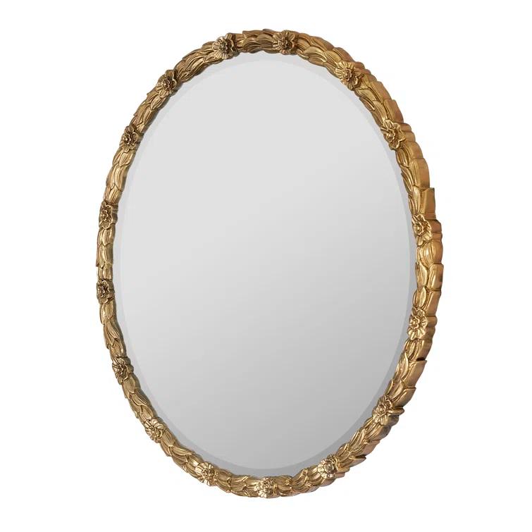 Round Gold Antique Wood Bathroom Mirror