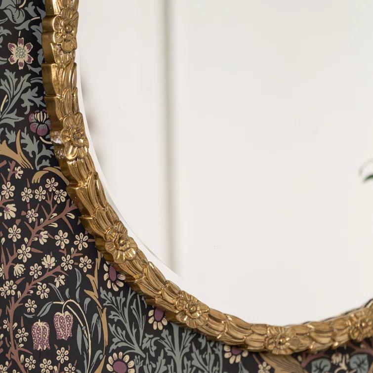 Round Gold Antique Wood Bathroom Mirror