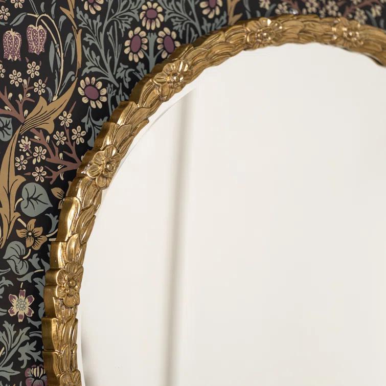 Round Gold Antique Wood Bathroom Mirror