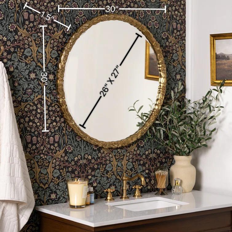 Round Gold Antique Wood Bathroom Mirror