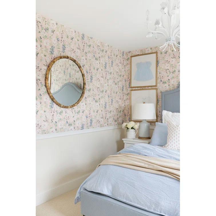 Round Gold Antique Wood Bathroom Mirror