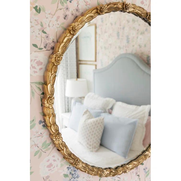 Round Gold Antique Wood Bathroom Mirror