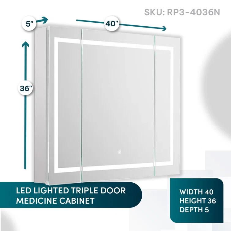 AQUADOM R3-4036E Royale Medicine Cabinet with Electrical Outlets, Defogger, Adjustable LED 3X Magnifying Mirror.