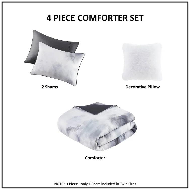 Cassiopeia Watercolor Tie Dye Printed Comforter Set with Throw Pillow