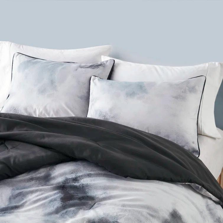 Cassiopeia Watercolor Tie Dye Printed Comforter Set with Throw Pillow