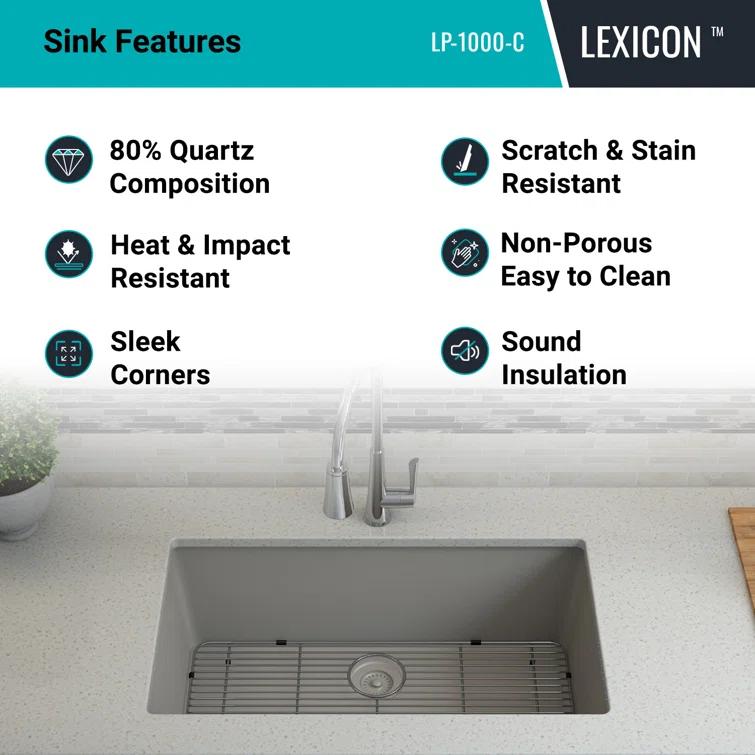 32" x 19" Quartz Kitchen Sink, Single Bowl Sink, Drop-in Sink, Undermount Sink, Granite Kitchen Sink, with Steel Grids and Basket Strainer, Disposal Flange