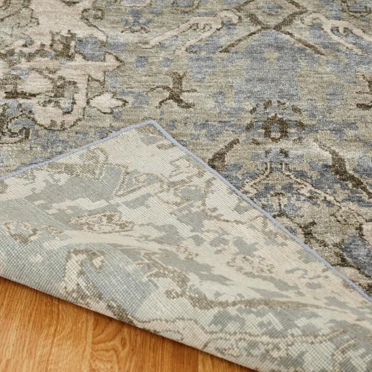 Hand-Knotted Blue Wool and Viscose 4' x 6' Area Rug