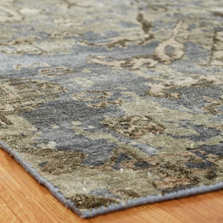 Hand-Knotted Blue Wool and Viscose 4' x 6' Area Rug