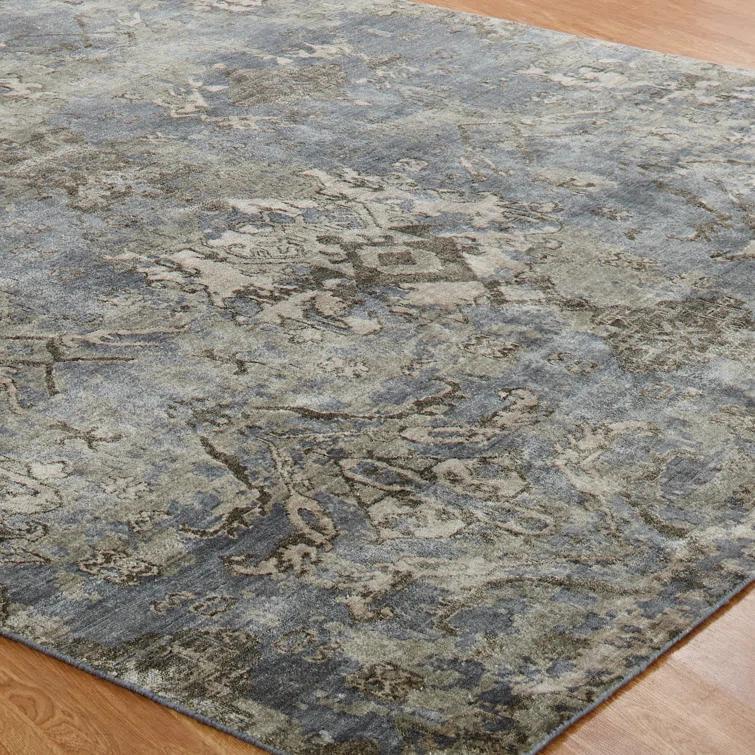Hand-Knotted Blue Wool and Viscose 4' x 6' Area Rug
