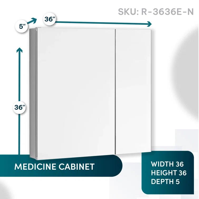 AQUADOM R3-3636E Royale Medicine Cabinet with Electrical Outlets, Defogger, Adjustable LED 3X Magnifying Mirror.