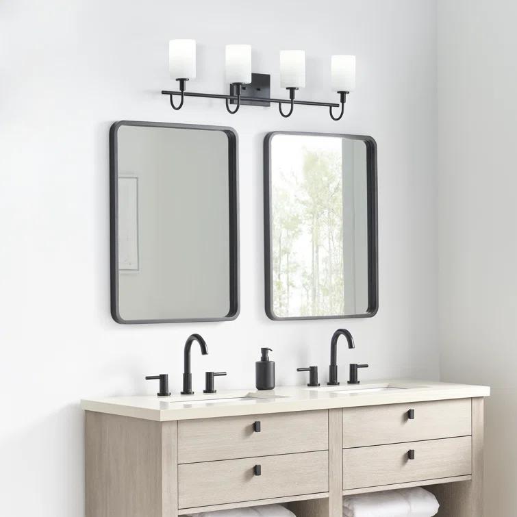 Alvin 4-Light Midnight Black Vanity with Etched White Glass