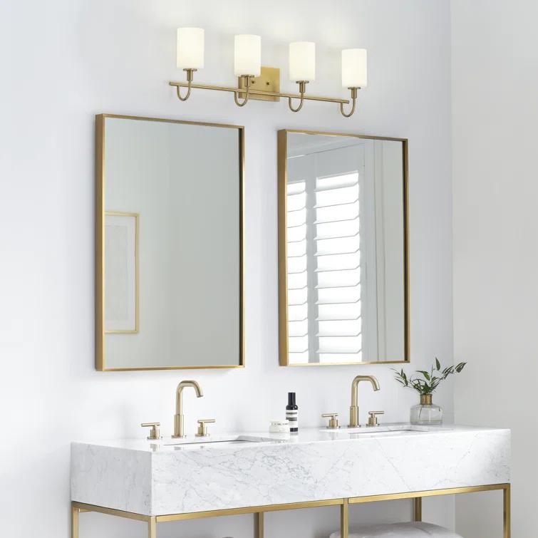 Alvin Modern Satin Brass 4-Light Vanity with Etched Glass