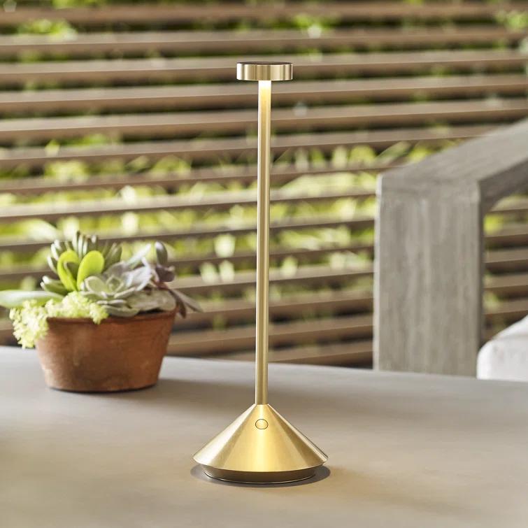 Natural Brass Cordless LED Table Lamp with Touch Dimmer