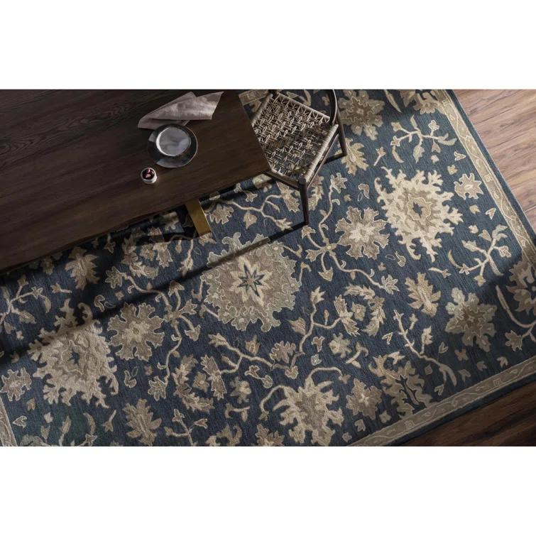 Arden Floral Handmade Tufted Wool Navy/Brown/Light Beige Area Rug