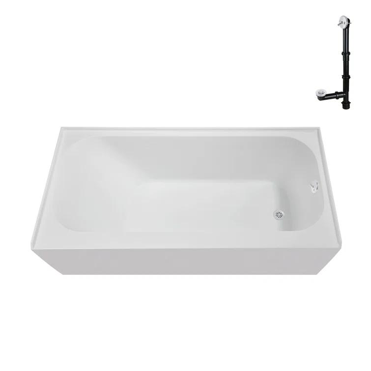 Streamline 60 in. x 30 in. Acrylic Right-Hand Drain Alcove Bathtub in Glossy White With External Drain
