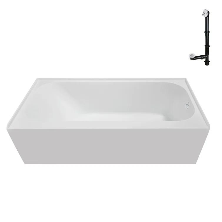 Streamline 60 in. x 30 in. Acrylic Right-Hand Drain Alcove Bathtub in Glossy White With External Drain
