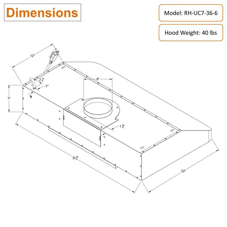 Awoco 36" Stainless Steel 900 CFM Ducted (Vented) Under Cabinet Range Hood with Baffle Filter