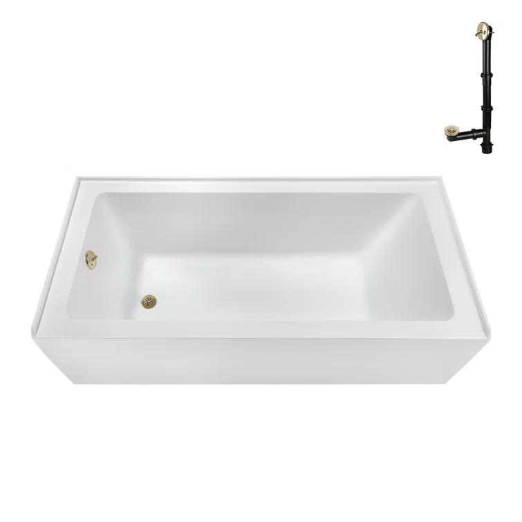 Streamline Bath Streamline 60 in. x 30 in. Acrylic Left-Hand Drain Alcove Bathtub in Glossy White With External Drain NAL-5320-PBR