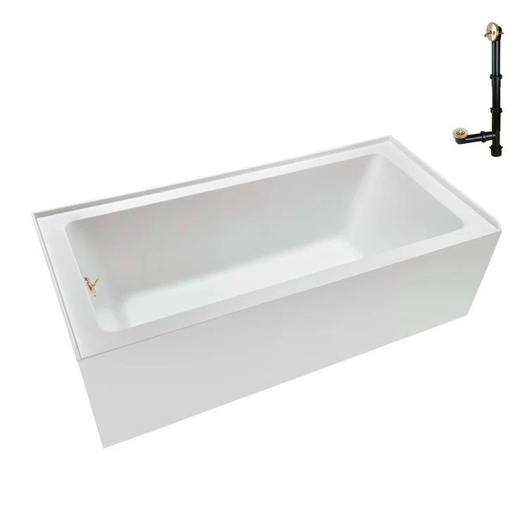Streamline Bath Streamline 60 in. x 30 in. Acrylic Left-Hand Drain Alcove Bathtub in Glossy White With External Drain NAL-5320-PBR