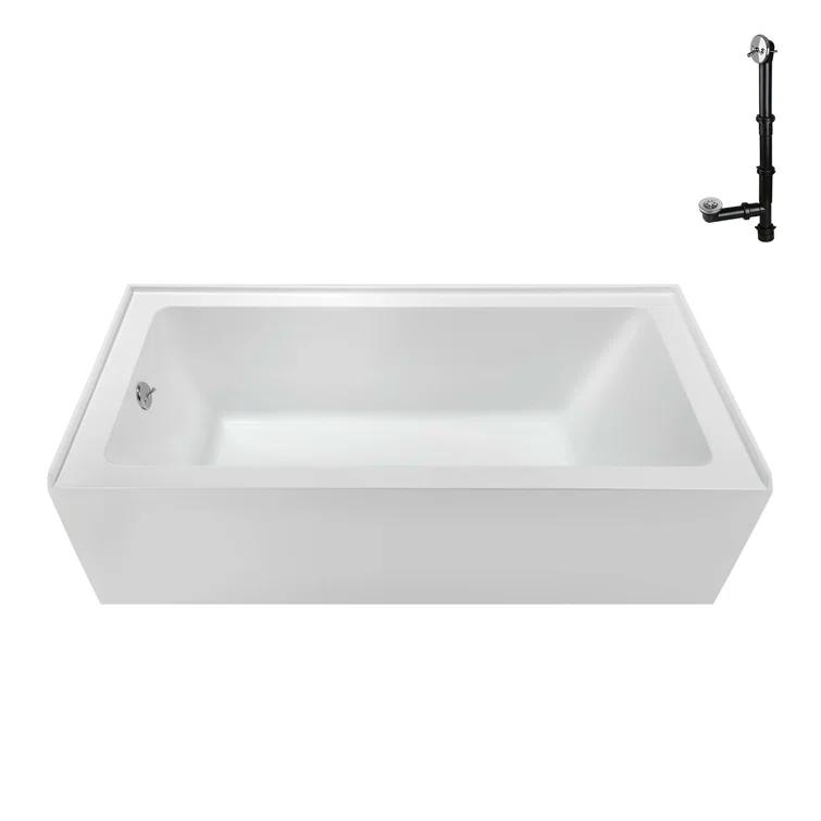 Streamline Bath Streamline 60 in. x 30 in. Acrylic Left-Hand Drain Alcove Bathtub in Glossy White With External Drain NAL-5320-CH