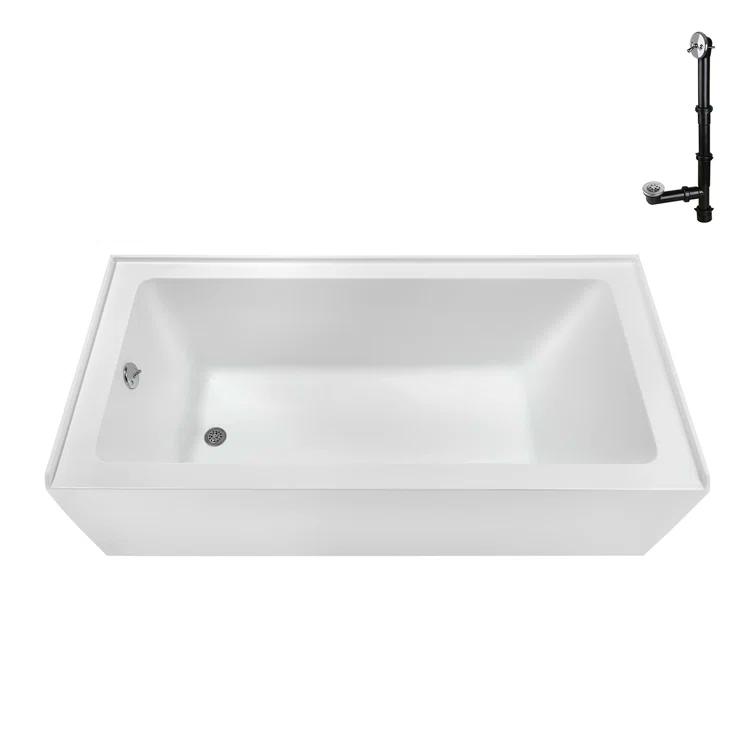 Streamline Bath Streamline 60 in. x 30 in. Acrylic Left-Hand Drain Alcove Bathtub in Glossy White With External Drain NAL-5320-CH