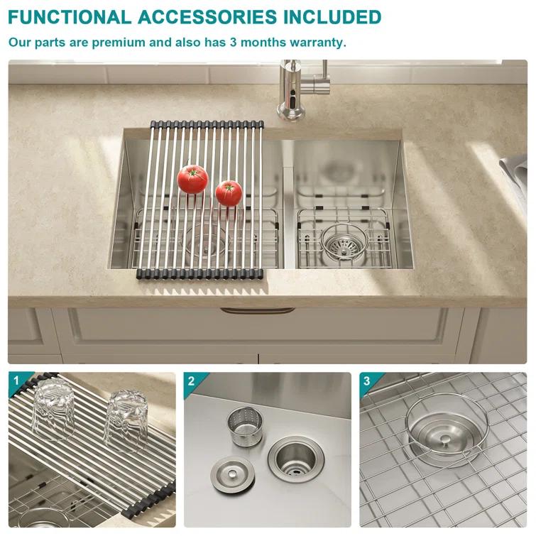 Lordear 28" L x 19" W Undermount Double Bowl 50/50 Kitchen Sink Double Basin 16 Gauge Stainless Steel Sink L28UKS255