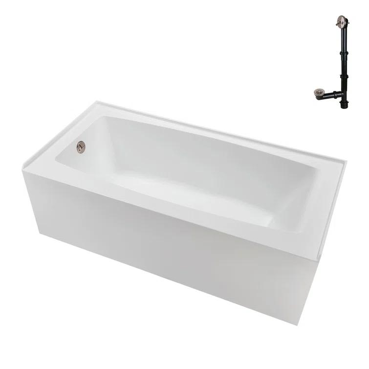 Streamline 60 in. x 30 in. Acrylic Left-Hand Drain Alcove Bathtub in Glossy White With External Drain
