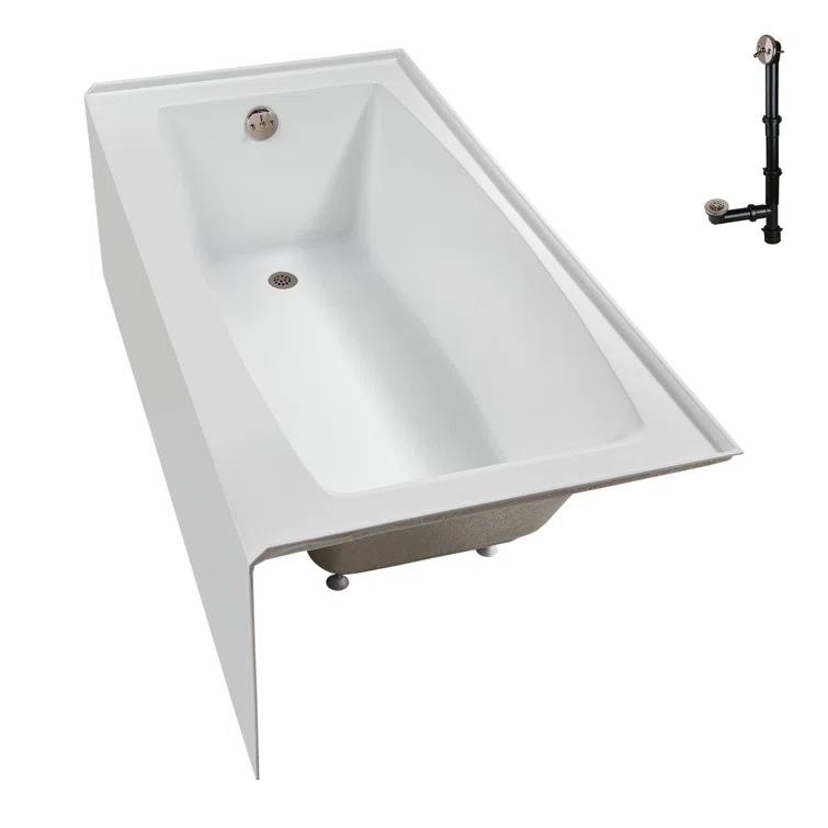 Streamline 60 in. x 30 in. Acrylic Left-Hand Drain Alcove Bathtub in Glossy White With External Drain
