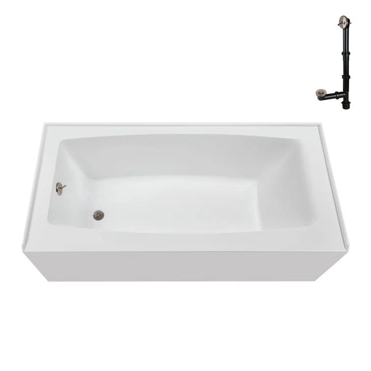 Streamline 60 in. x 30 in. Acrylic Left-Hand Drain Alcove Bathtub in Glossy White With External Drain