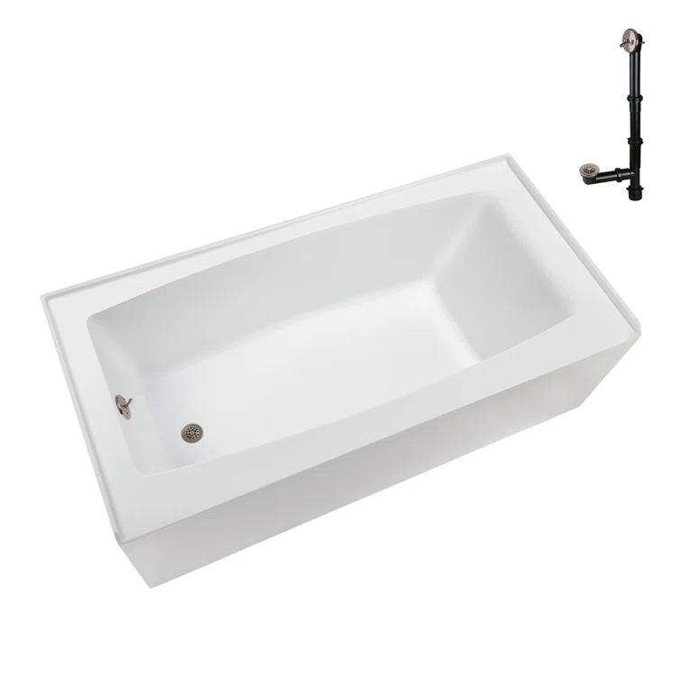 Streamline 60 in. x 30 in. Acrylic Left-Hand Drain Alcove Bathtub in Glossy White With External Drain