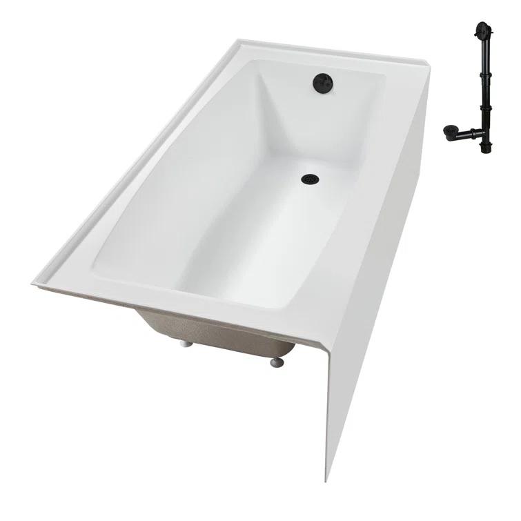 Streamline 60 in. x 30 in. Acrylic Right-Hand Drain Alcove Bathtub in Glossy White With External Drain
