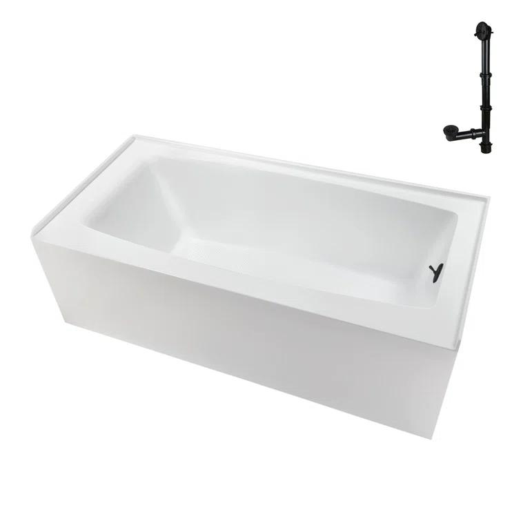 Streamline 60 in. x 30 in. Acrylic Right-Hand Drain Alcove Bathtub in Glossy White With External Drain