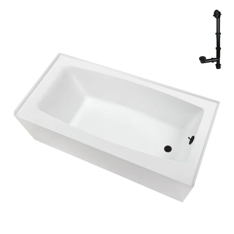 Streamline 60 in. x 30 in. Acrylic Right-Hand Drain Alcove Bathtub in Glossy White With External Drain